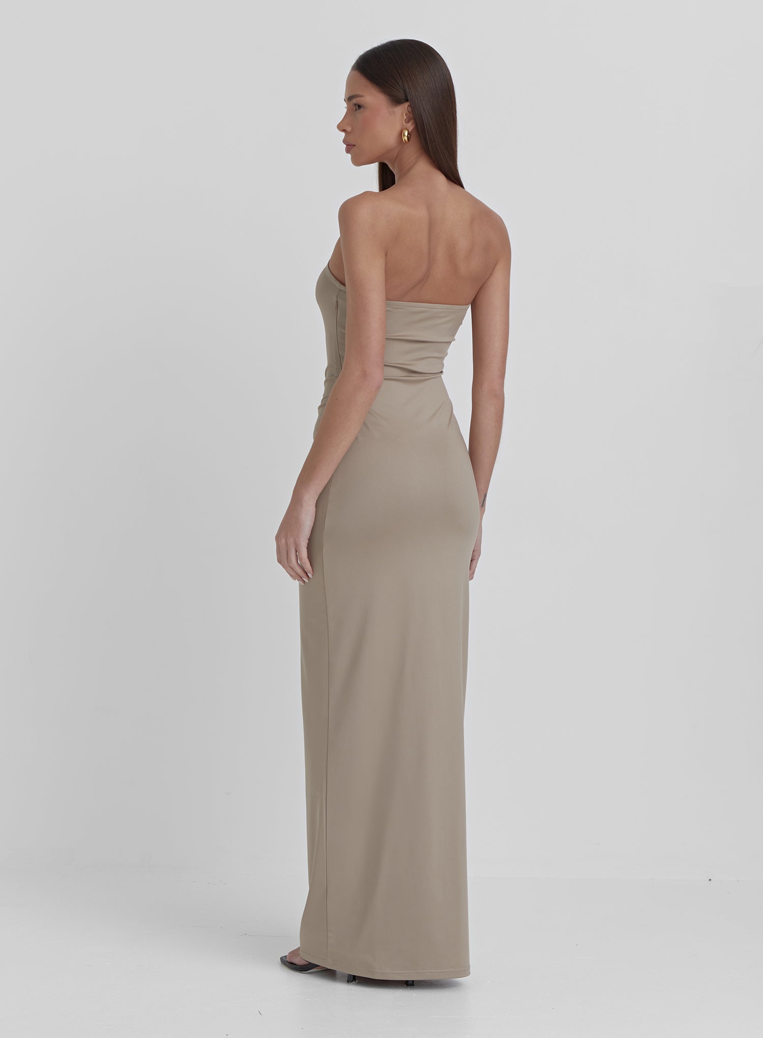 Beige Slinky Bandeau Mixaxi Dress